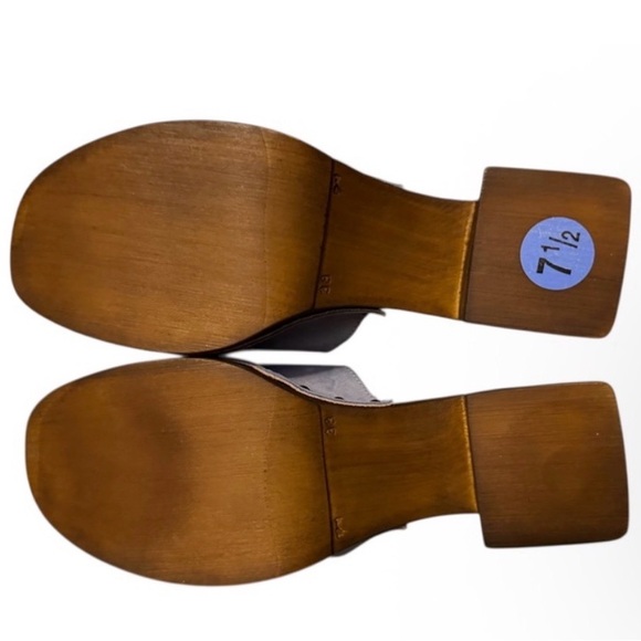 Genuine Italian Leather Women’s Studded Wooden Platform Clog size 7.5 - Picture 3 of 6